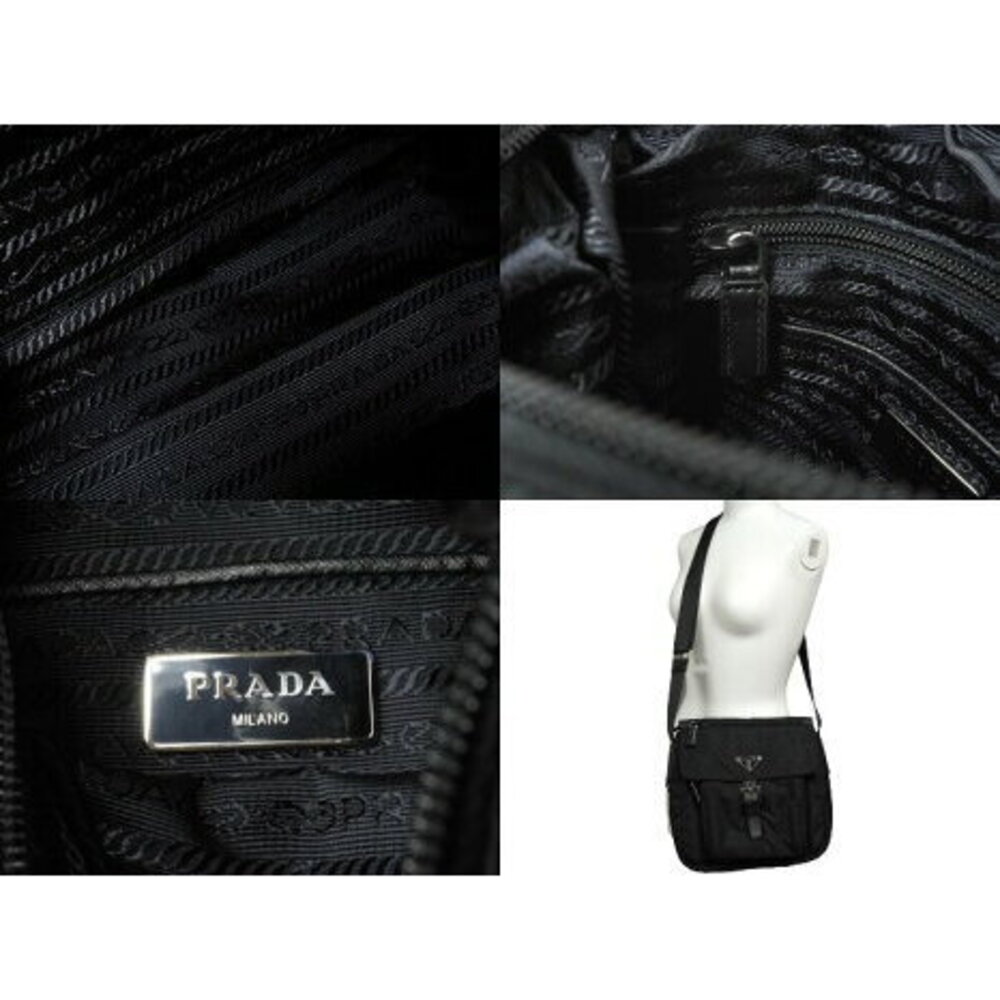 Prada cross shoulder bag triangular logo plate bl… - image 8